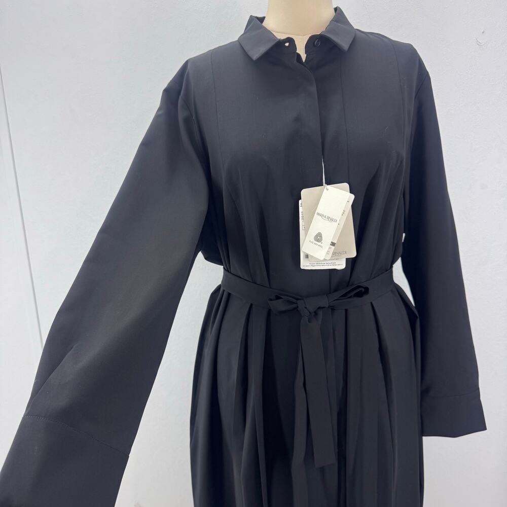 NWT Marina Rinaldi Black Virgin Wool Shirt Dress Belted US 20 Neutral Minimalist - Picture 4 of 10
